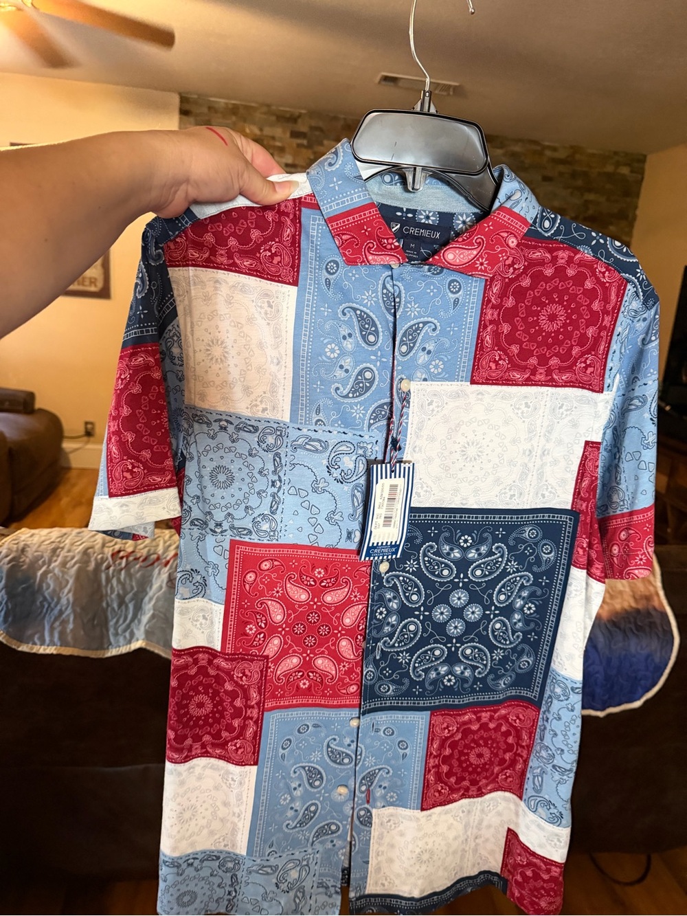 NWT Cremieux Men’s M Supima Cotton Bandana Patchwork Shirt Red White Blue
